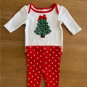 Baby Christmas Tree Onesie And Pant Outfit With Dots Baby Girl Size 0-3 Months